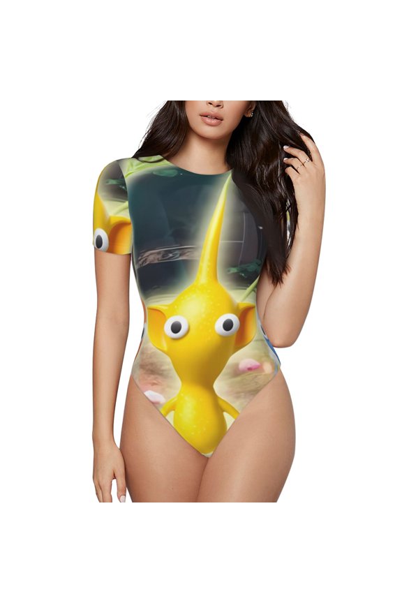 Pikmin Women's Bodysuits Crew Neck Round Neck Short Sleeves Slim Fit Casual Basic Extender Bodysuit Daily Jumpsuit T Shirts