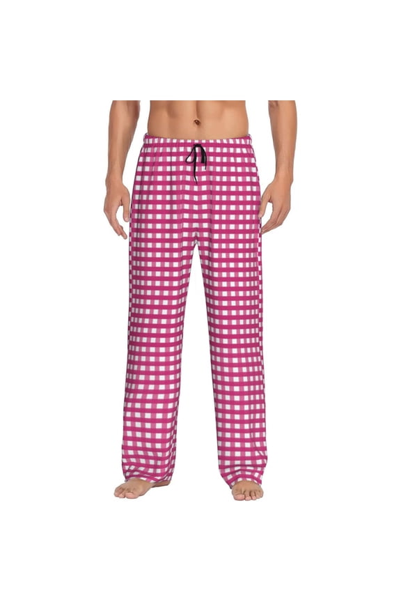 Pink Gingham Print Mens Pajama Pants for Men,Mens Lounge Pants,Funny Gifts for Men,Men's Pajama Bottoms-Large