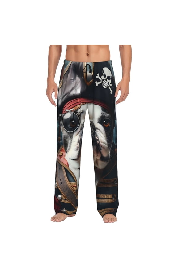 Pirate Bulldog On Deck Print Mens Pajama Pants for Men,Mens Lounge Pants,Funny Gifts for Men,Men's Pajama Bottoms-Large