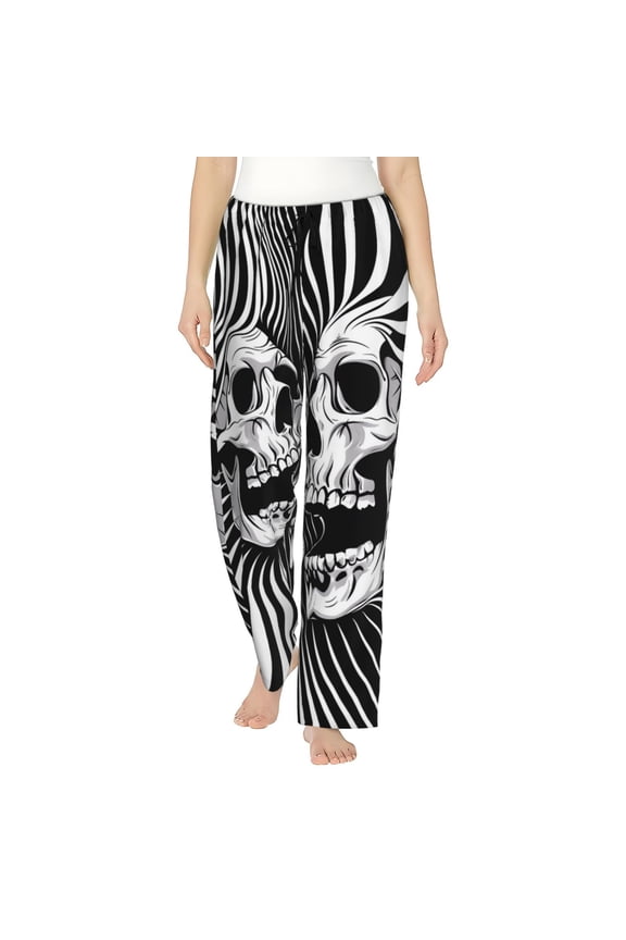 Psychedelic Skull Illusion Art Womens Pajama Pants Stretch Comfy Lounge Pants Drawstring Sleep Bottoms with Pockets-Medium