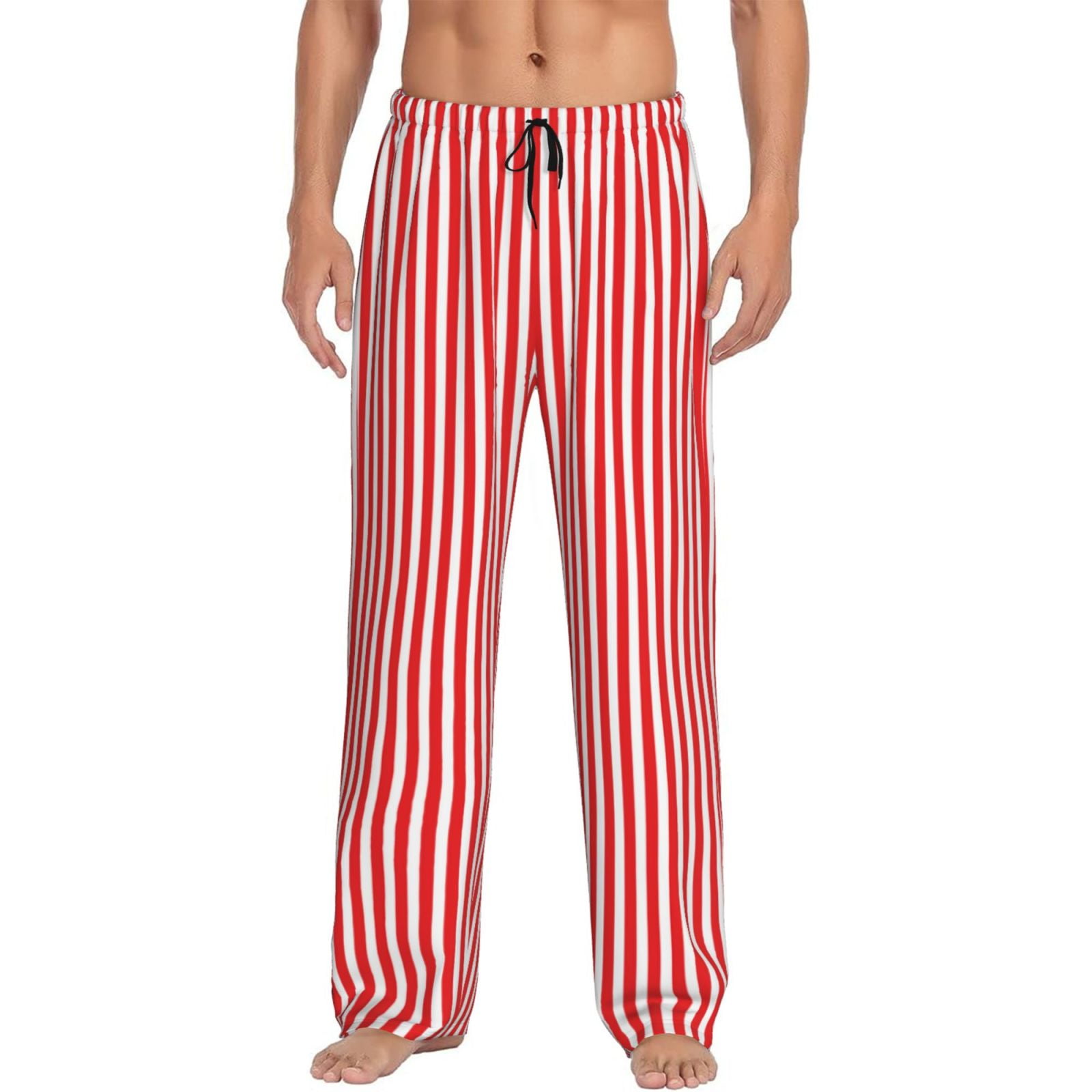 Saiise Red And White Stripes Print Mens Pajama Pants for Men,Mens