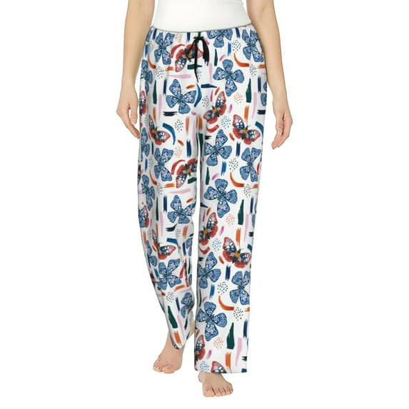 Saiise Retro Butterfly Womens Pajama Pants Stretch Comfy Lounge Pants Drawstring Sleep Bottoms with Pockets-