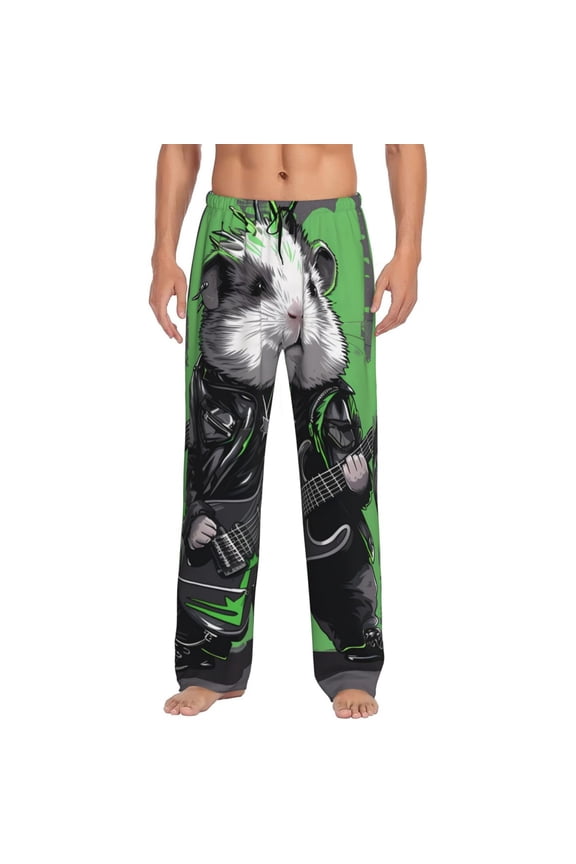 Rock Guitar Guinea Pig Print Mens Pajama Pants for Men,Mens Lounge Pants,Funny Gifts for Men,Men's Pajama Bottoms-Small