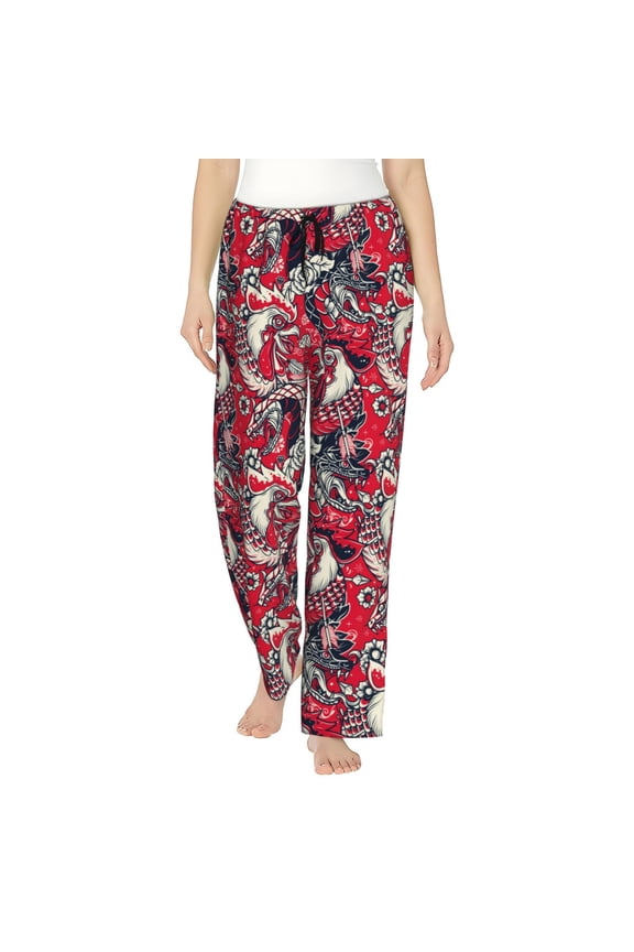 Rooster Head Womens Pajama Pants Stretch Comfy Lounge Pants Drawstring Sleep Bottoms with Pockets-X-Large