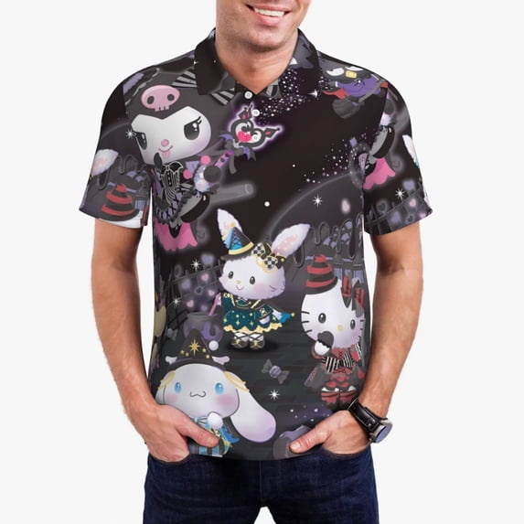 Saiise Sanrio A Mens Golf Shirt Moisture Wicking Dry Fit Mens Polo Shirts Dry Fit Performance Men's Golf Shirts Regular Fit Fashion Print