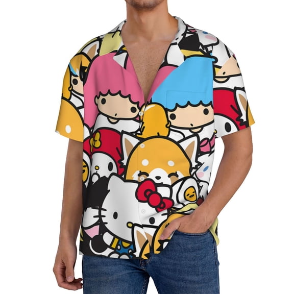 Saiise Sanrio Am Mens Front Pocket Hawaiian Shirts Casual Floral Shirts Short Sleeve Button Down Beach Tropical Shirts