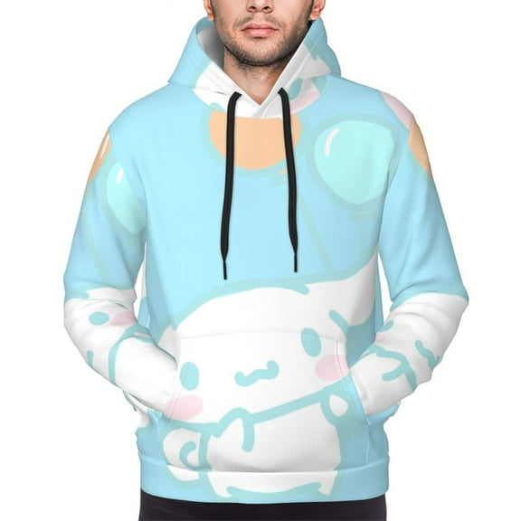 Saiise Sanrio Ao Men's Graphic Print Long Sleeve Drawstring Hoodie Pullover Sweatshirt-X-Large