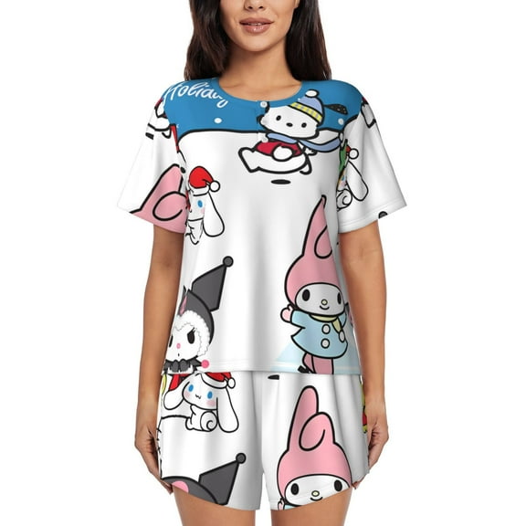Saiise Sanrio As Pajamas Sets for Women Soft Short-Sleeved Pjs with Lounge Shorts Two Piece Sleepwear S-4XL
