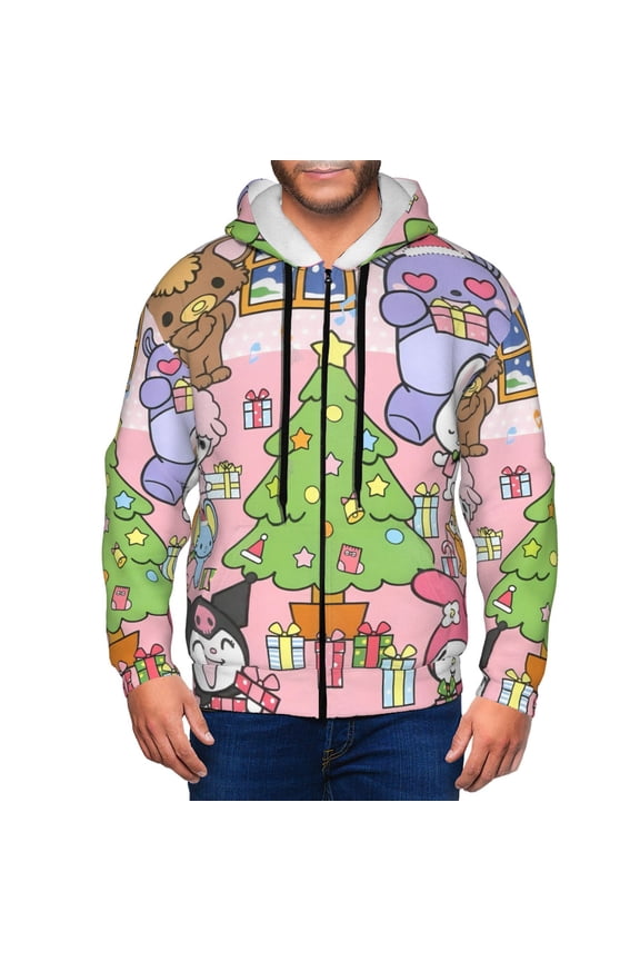 Sanrio Aw Mens Zip Up Hoodie Long Sleeve Full-zip Hooded Sweatshirt Pullover With Kangaroo Pocket S-3XL