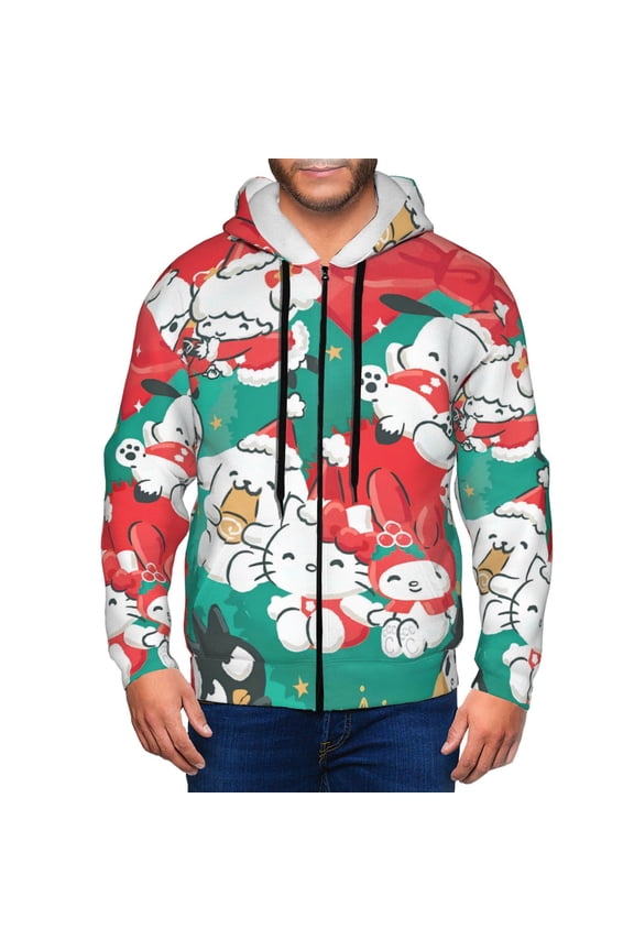 Sanrio Az Mens Zip Up Hoodie Long Sleeve Full-zip Hooded Sweatshirt Pullover With Kangaroo Pocket S-3XL