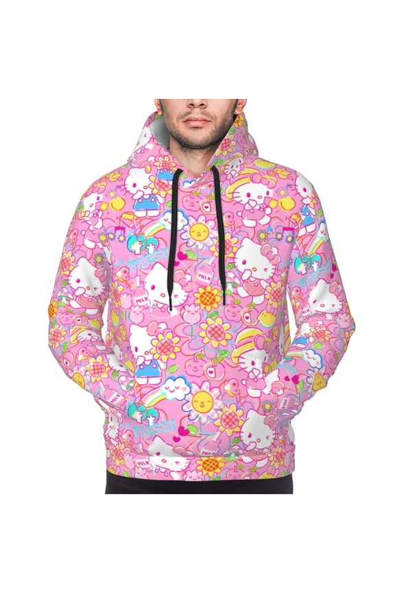 Sanrio Ba Men's Graphic Print Long Sleeve Drawstring Hoodie Pullover Sweatshirt-X-Large