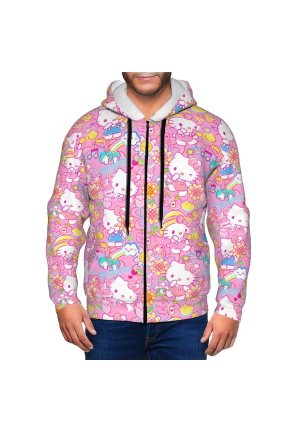 Sanrio Ba Mens Zip Up Hoodie Long Sleeve Full-zip Hooded Sweatshirt Pullover With Kangaroo Pocket S-3XL