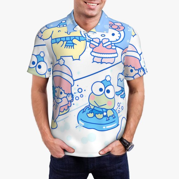 Saiise Sanrio Bb Mens Golf Shirt Moisture Wicking Dry Fit Mens Polo Shirts Dry Fit Performance Men's Golf Shirts Regular Fit Fashion Print