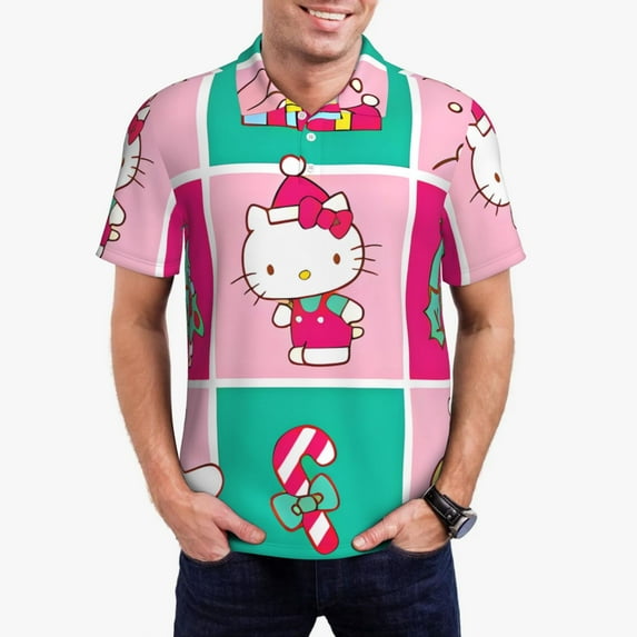 Saiise Sanrio Bd Mens Golf Shirt Moisture Wicking Dry Fit Mens Polo Shirts Dry Fit Performance Men's Golf Shirts Regular Fit Fashion Print