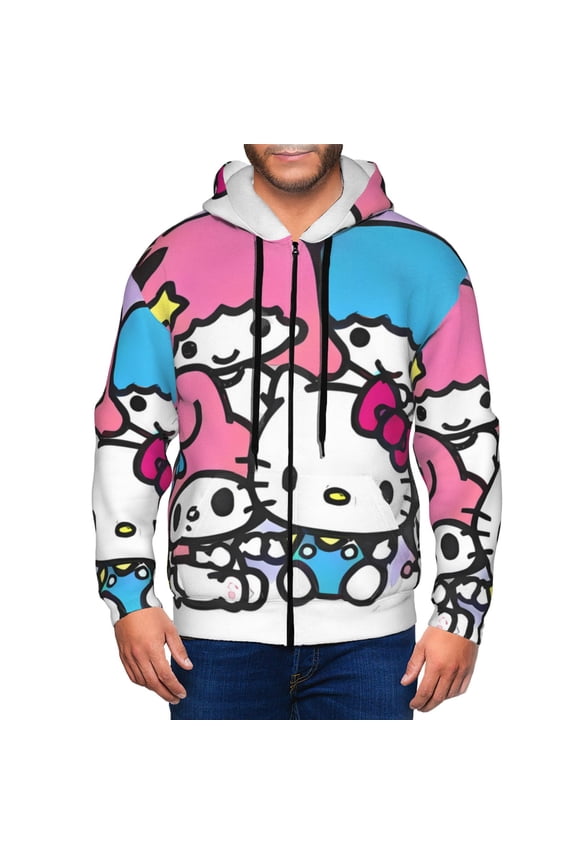 Sanrio Bj Mens Zip Up Hoodie Long Sleeve Full-zip Hooded Sweatshirt Pullover With Kangaroo Pocket S-3XL