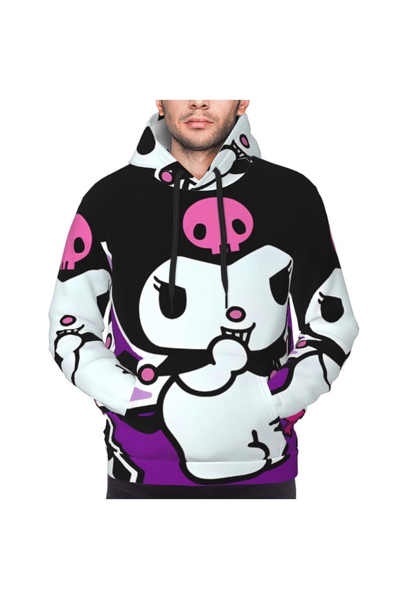Sanrio Bl Men's Graphic Print Long Sleeve Drawstring Hoodie Pullover Sweatshirt-3X-Large