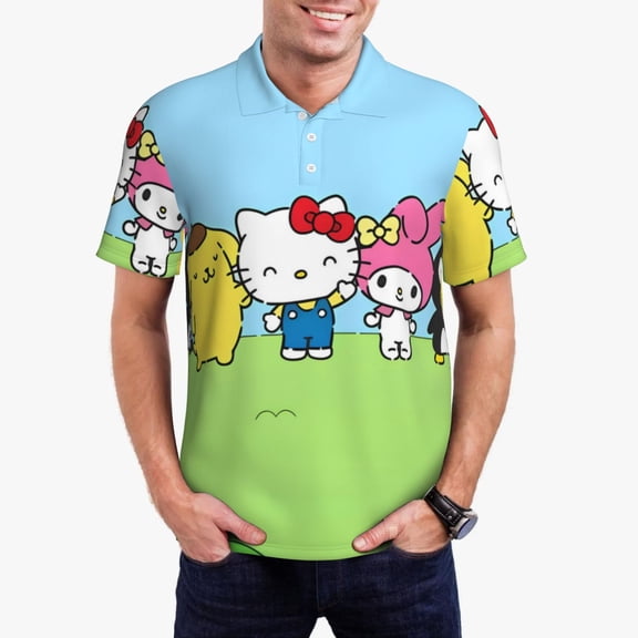 Saiise Sanrio Bn Mens Golf Shirt Moisture Wicking Dry Fit Mens Polo Shirts Dry Fit Performance Men's Golf Shirts Regular Fit Fashion Print
