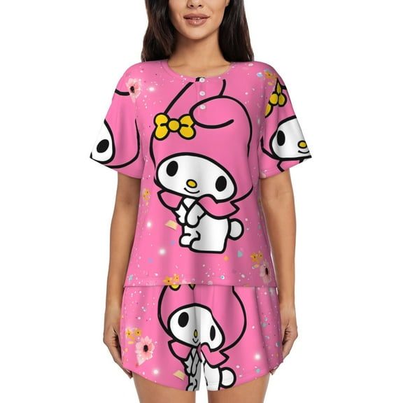 Saiise Sanrio Bo Pajamas Sets for Women Soft Short-Sleeved Pjs with Lounge Shorts Two Piece Sleepwear S-4XL