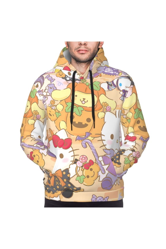 Sanrio Bt Men's Graphic Print Long Sleeve Drawstring Hoodie Pullover Sweatshirt-Medium