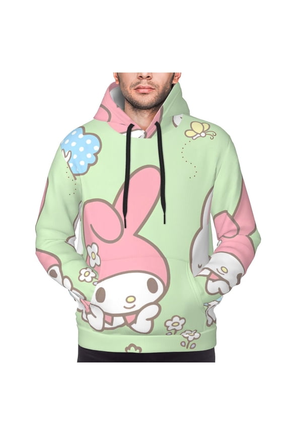 Sanrio Bu Men's Graphic Print Long Sleeve Drawstring Hoodie Pullover Sweatshirt-XX-Large