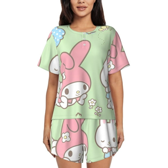 Saiise Sanrio Bu Pajamas Sets for Women Soft Short-Sleeved Pjs with Lounge Shorts Two Piece Sleepwear S-4XL