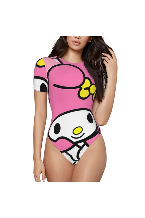 Sanrio Ca Women's Bodysuits Crew Neck Round Neck Short Sleeves Slim Fit Casual Basic Extender Bodysuit Daily Jumpsuit T Shirts