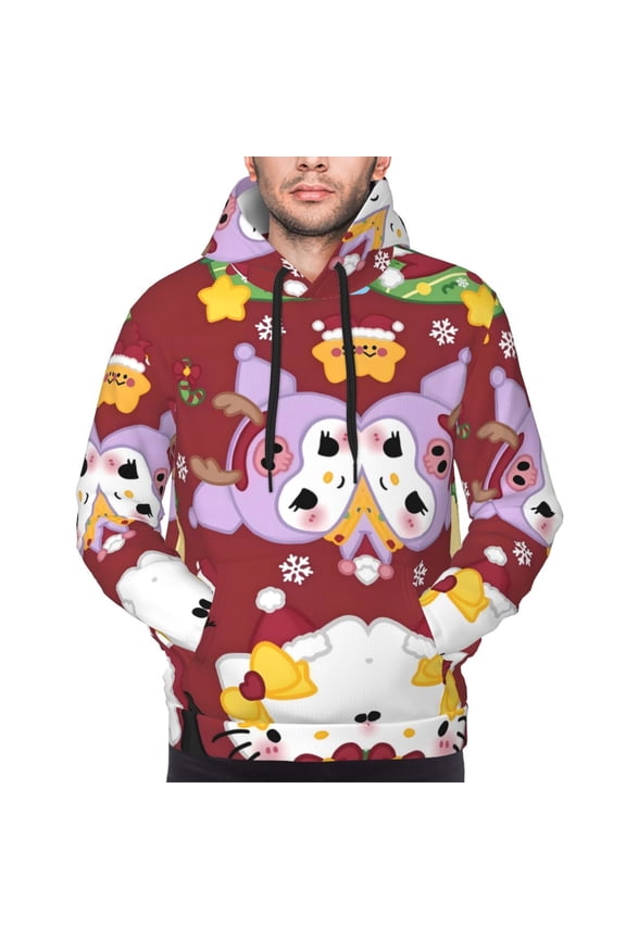 Sanrio Cb Men's Graphic Print Long Sleeve Drawstring Hoodie Pullover Sweatshirt-Small