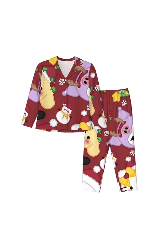 Sanrio Cb Print Women Soft Pama Sets,Long Sleeve Sleepwear Button Up 2-Piece Pjs Lounge Sets-Large