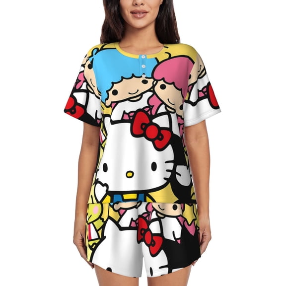 Saiise Sanrio Cf Pajamas Sets for Women Soft Short-Sleeved Pjs with Lounge Shorts Two Piece Sleepwear S-4XL