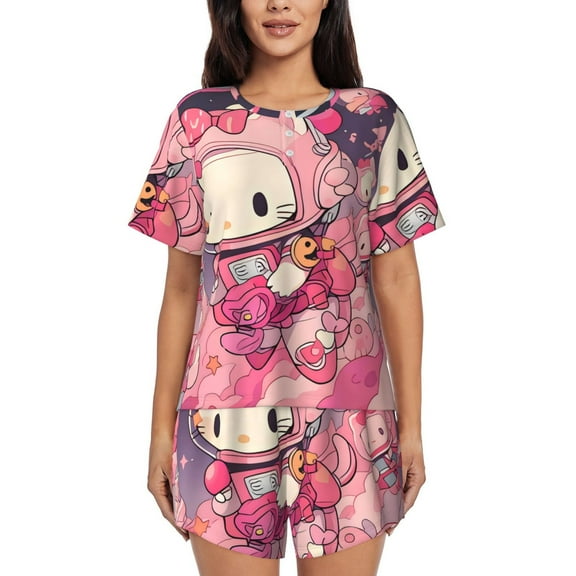 Saiise Sanrio Ci Pajamas Sets for Women Soft Short-Sleeved Pjs with Lounge Shorts Two Piece Sleepwear S-4XL