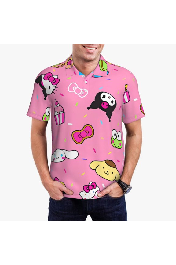 Sanrio Cq Mens Golf Shirt Moisture Wicking Dry Fit Mens Polo Shirts Dry Fit Performance Men's Golf Shirts Regular Fit Fashion Print