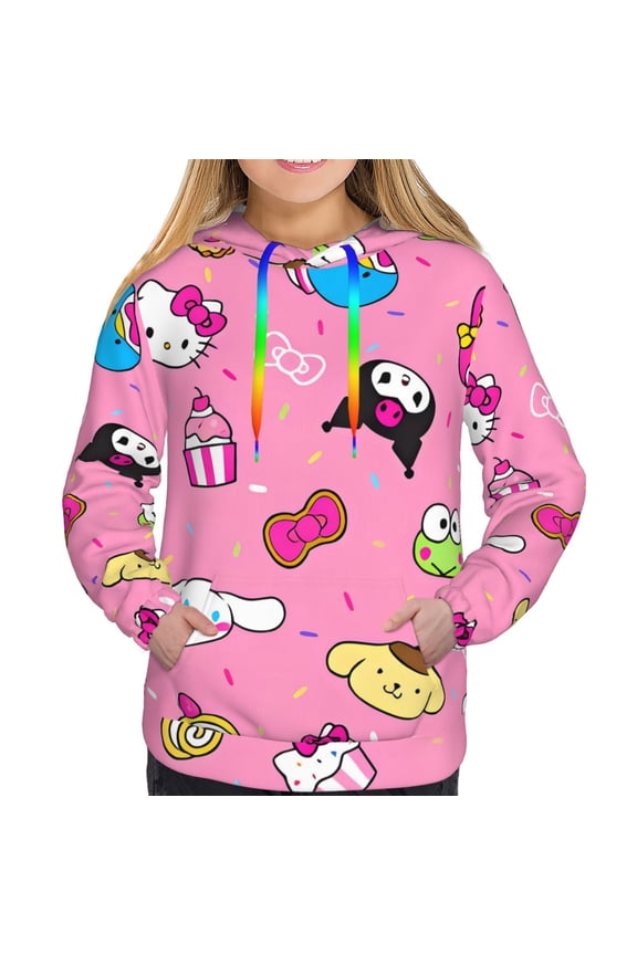 Sanrio Cq Women's Hoodies Long Sleeve Sweatshirts Drawstring Pullover Tops with Pocket Casual Loose-X-Large