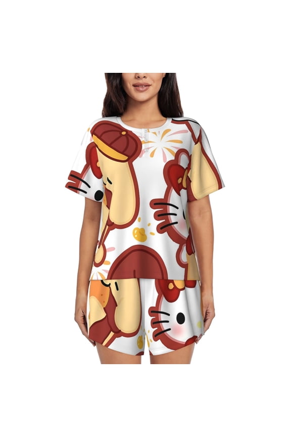 Sanrio K Pajamas Sets for Women Soft Short-Sleeved Pjs with Lounge Shorts Two Piece Sleepwear S-4XL