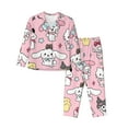 thumbnail image 1 of Saiise Sanrio O Print Women Soft Pama Sets,Long Sleeve Sleepwear Button Up 2-Piece Pjs Lounge Sets-Small, 1 of 8