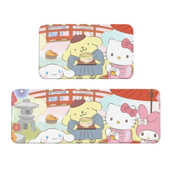 Saiise Sanrio Print 2 Pcs Kitchen Rugs and Mats,Non-Slip Waterproof Kitchen Rug Set for Kitchen,Office,Sink 17"x47.2"+17"x29.5"
