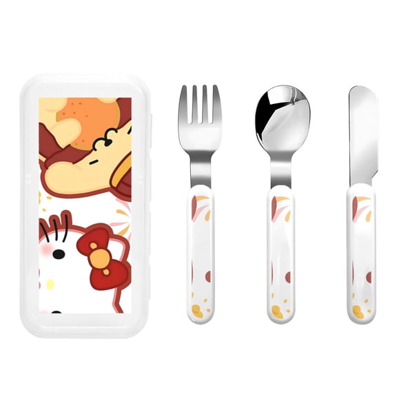 Saiise Sanrio Print 3 Piece Cutlery Set Metal, Reusable Children's Knife, Fork & Spoon, Kids-Size, Made from Food-Safe Stainless Steel & ABS Plastic