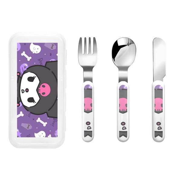 Saiise Sanrio Print 3 Piece Cutlery Set Metal, Reusable Children's Knife, Fork & Spoon, Kids-Size, Made from Food-Safe Stainless Steel & ABS Plastic