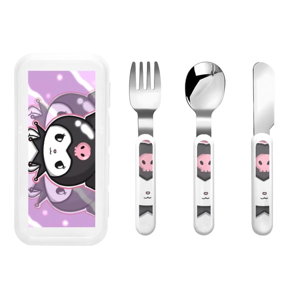 Saiise Sanrio Print 3 Piece Cutlery Set Metal, Reusable Children's Knife, Fork & Spoon, Kids-Size, Made from Food-Safe Stainless Steel & ABS Plastic