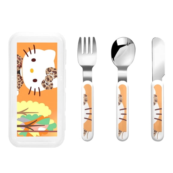 Saiise Sanrio Print 3 Piece Cutlery Set Metal, Reusable Children's Knife, Fork & Spoon, Kids-Size, Made from Food-Safe Stainless Steel & ABS Plastic