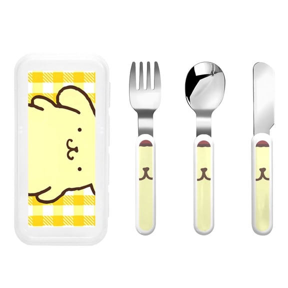 Saiise Sanrio Print 3 Piece Cutlery Set Metal, Reusable Children's Knife, Fork & Spoon, Kids-Size, Made from Food-Safe Stainless Steel & ABS Plastic