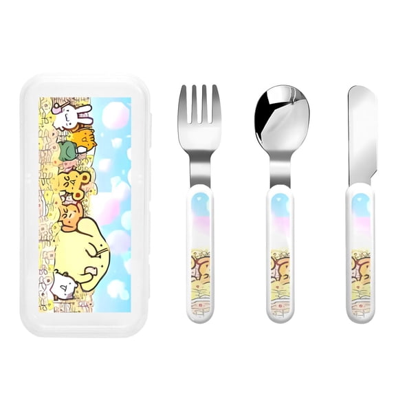 Saiise Sanrio Print 3 Piece Cutlery Set Metal, Reusable Children's Knife, Fork & Spoon, Kids-Size, Made from Food-Safe Stainless Steel & ABS Plastic