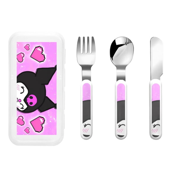 Saiise Sanrio Print 3 Piece Cutlery Set Metal, Reusable Children's Knife, Fork & Spoon, Kids-Size, Made from Food-Safe Stainless Steel & ABS Plastic