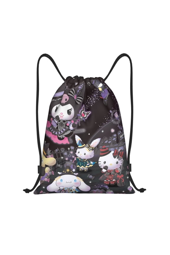 Sanrio Print Drawstring Backpack String Bag Sackpack Cinch Water Resistant for Gym Shopping Sport Yoga