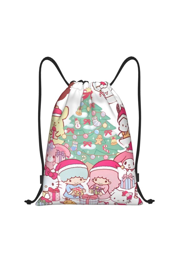 Sanrio Print Drawstring Backpack String Bag Sackpack Cinch Water Resistant for Gym Shopping Sport Yoga