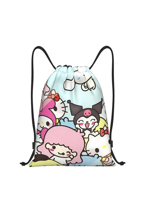 Sanrio Print Drawstring Backpack String Bag Sackpack Cinch Water Resistant for Gym Shopping Sport Yoga