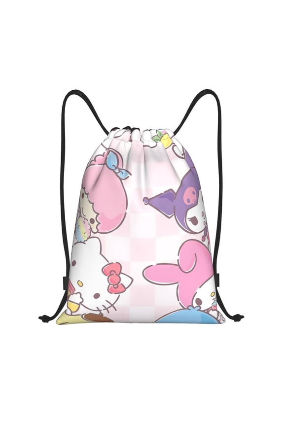 Sanrio Print Drawstring Backpack String Bag Sackpack Cinch Water Resistant for Gym Shopping Sport Yoga