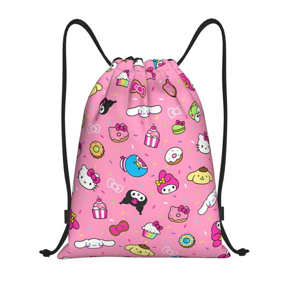 Saiise Sanrio Print Drawstring Backpack String Bag Sackpack Cinch Water Resistant for Gym Shopping Sport Yoga