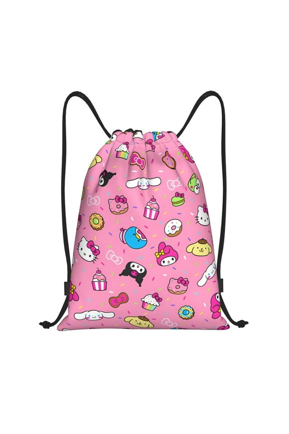 Sanrio Print Drawstring Backpack String Bag Sackpack Cinch Water Resistant for Gym Shopping Sport Yoga