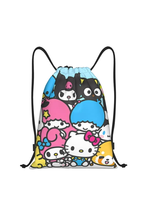 Sanrio Print Drawstring Backpack String Bag Sackpack Cinch Water Resistant for Gym Shopping Sport Yoga