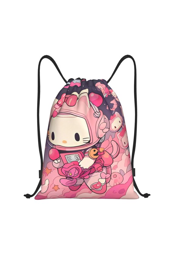 Sanrio Print Drawstring Backpack String Bag Sackpack Cinch Water Resistant for Gym Shopping Sport Yoga